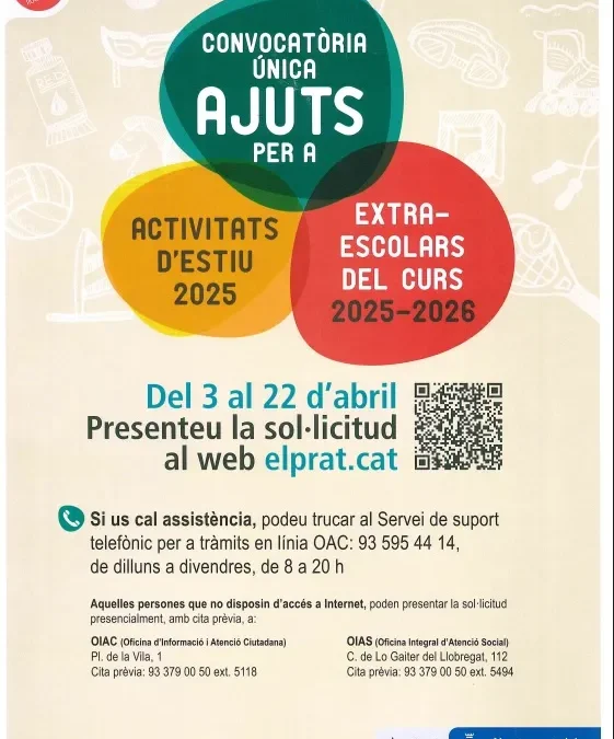 AJUTS ACTIVITATS D’ESTIU 2025 I EXTRAESCOLARS 2025-2026